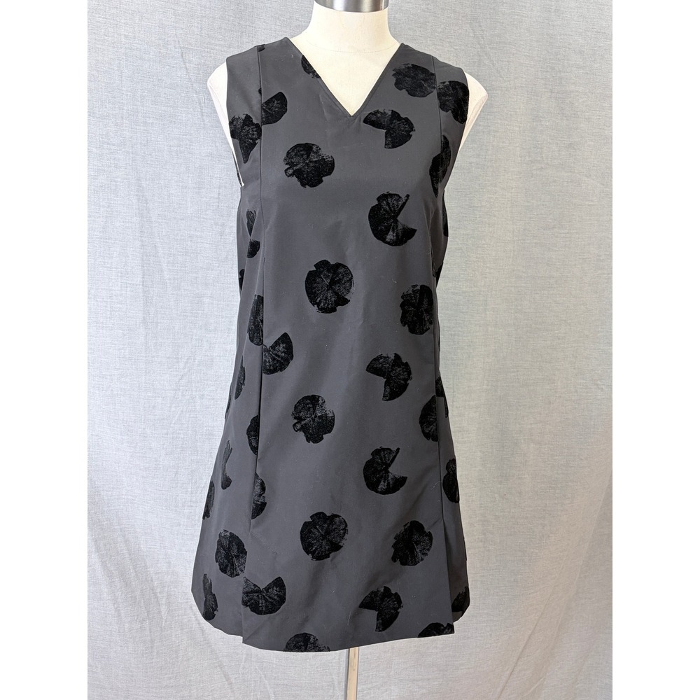 COS Black Velvet Floral Shift Dress Size 4 Tonal Mini LBD Minimalist